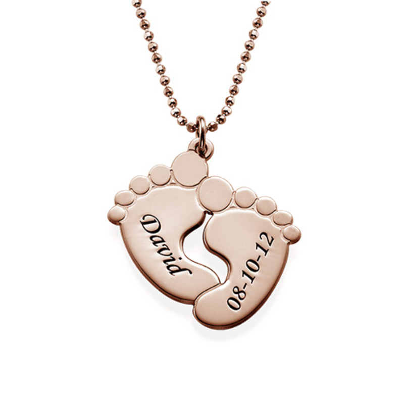 Personalized Baby Feet Necklace with Birthstones - Rose Gold Plated - 2
