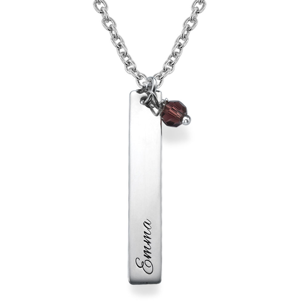 Engraved Bar Necklace with Birthstones - 1