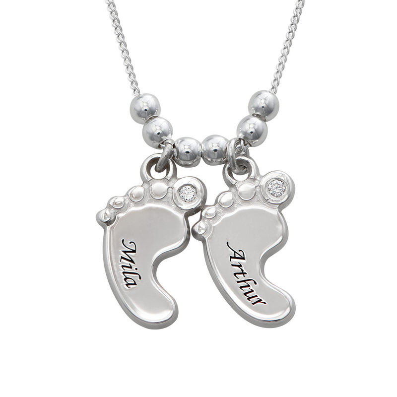 Mom Jewelry - Baby Feet Necklace Sterling Silver with Diamonds
