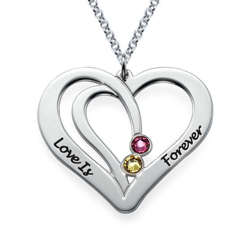 Engraved Couples Birthstone Necklace in Sterling Silver - 1