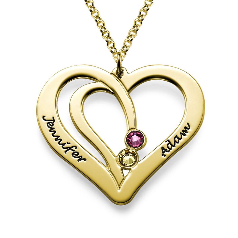 Engraved Couples Birthstone Necklace in Gold Plating