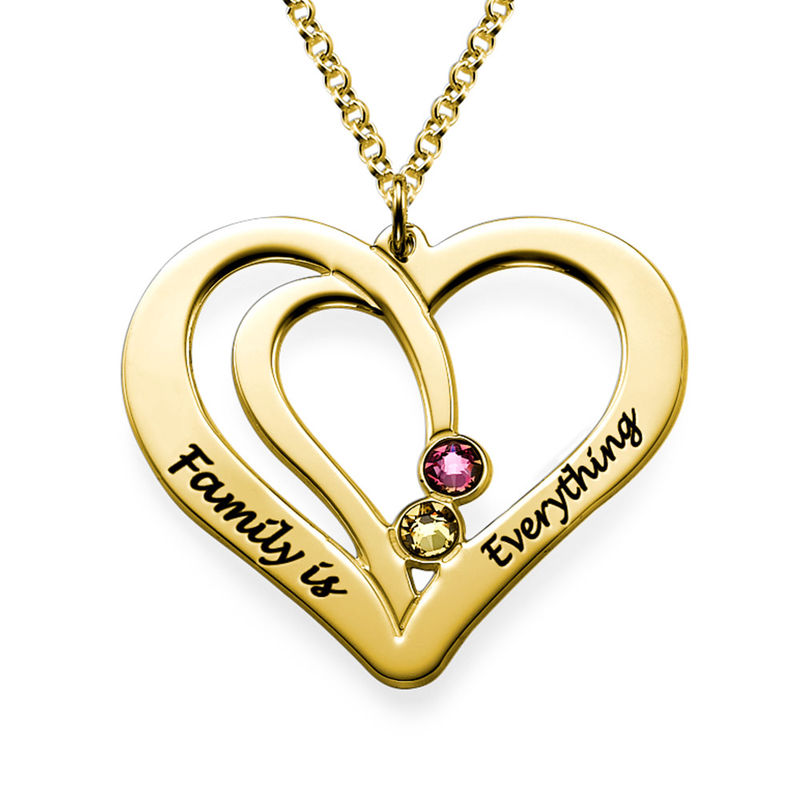 Engraved Couples Birthstone Necklace in Gold Plating - 1