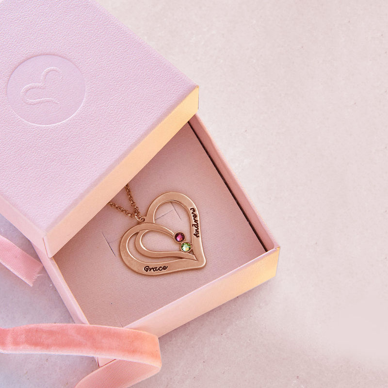 Engraved Couple Birthstone Necklace - Rose Gold Plated - 5 product photo