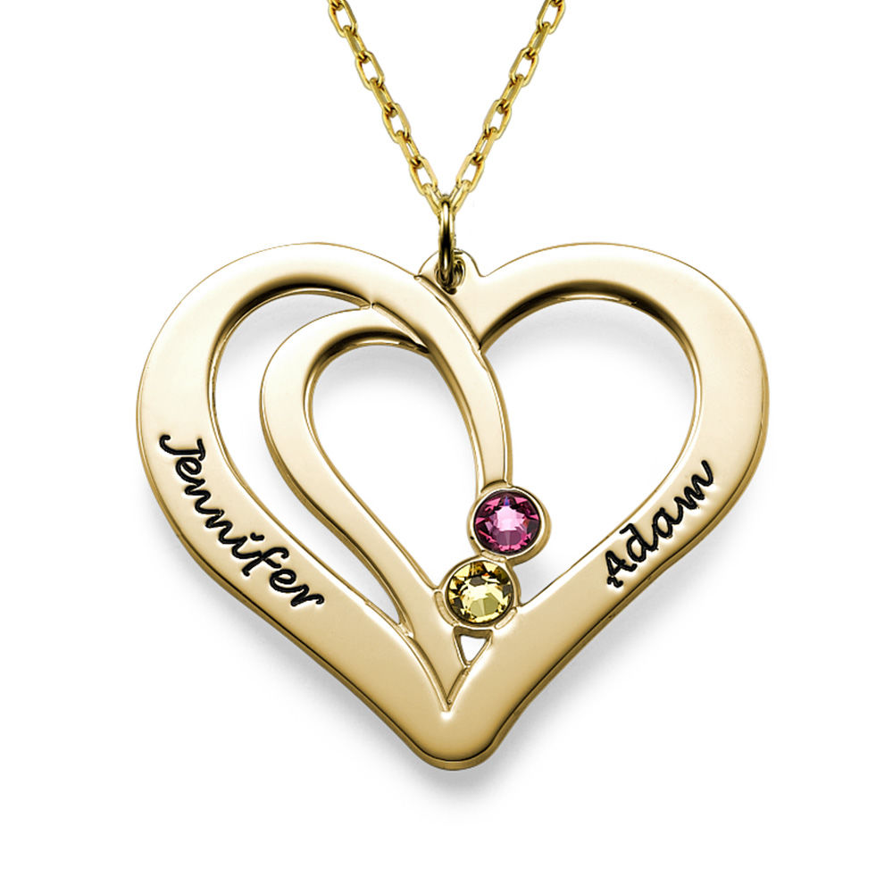 Engraved Couples Birthstone Necklace in 10K Solid Gold