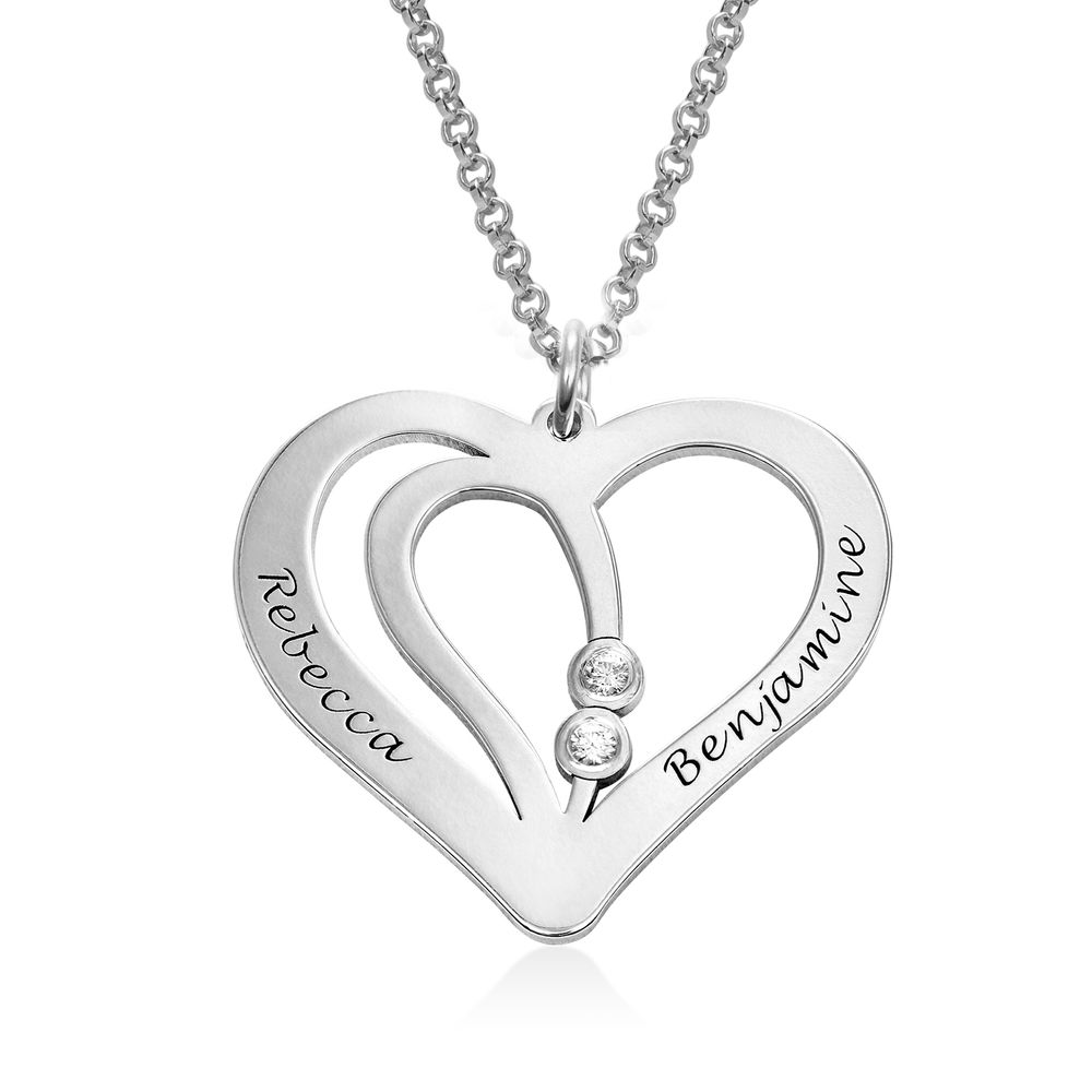 Engraved Couples Necklace in Sterling Silver with Diamond