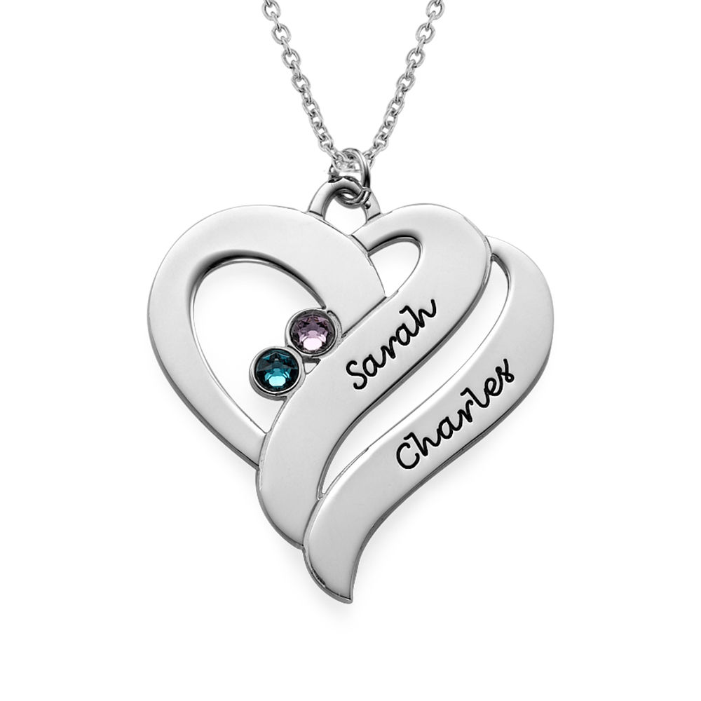 Two Hearts Forever One Necklace with Birthstones - Sterling Silver