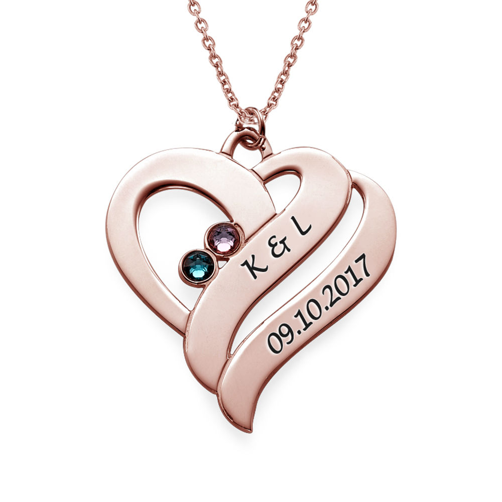 Two Hearts Forever One Necklace with Birthstones - Rose Gold Plated - 1