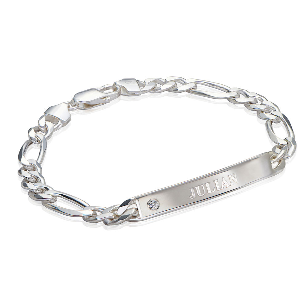 ID Bracelet for Men in Sterling Silver with Diamond