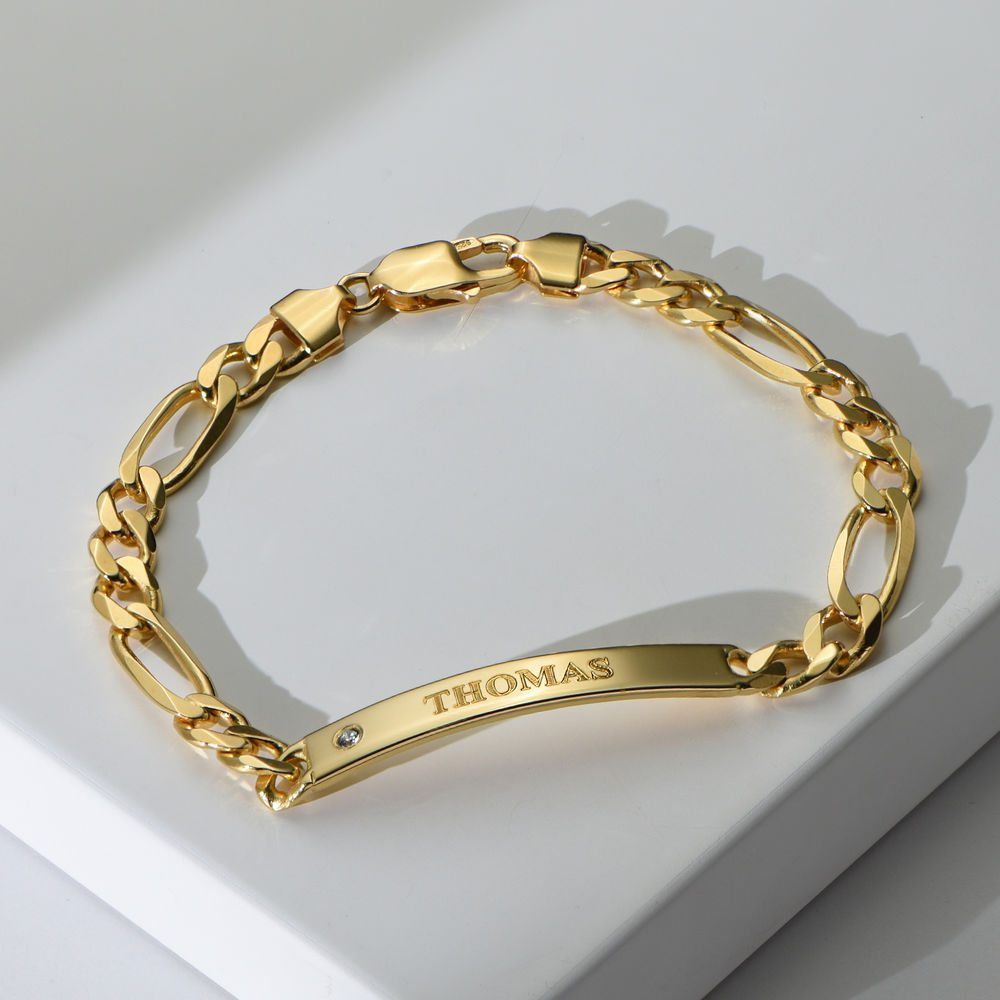 ID Bracelet for Men in Gold Vermeil with Diamond - 1 product photo