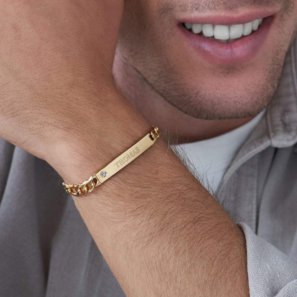 ID Bracelet for Men in Gold Vermeil with Diamond - 2 product photo