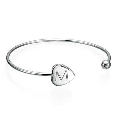 Personalized Bangle Bracelet in Silver - Adjustable product photo