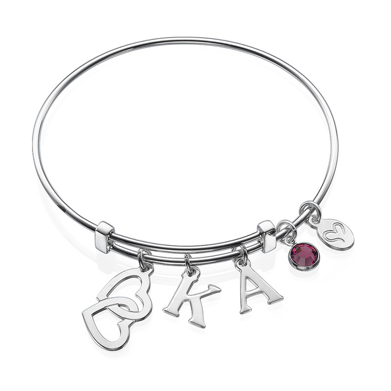 Bangle Charm Bracelet with Intertwined Hearts
