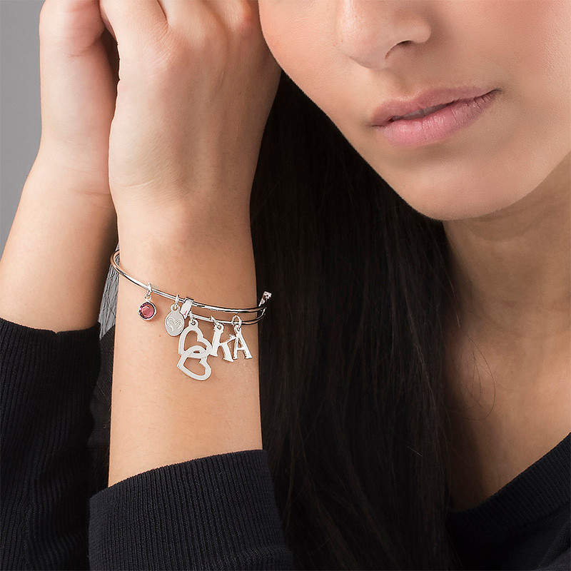 Bangle Charm Bracelet with Intertwined Hearts - 2 product photo