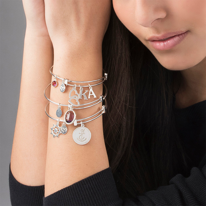Bangle Charm Bracelet with Intertwined Hearts - 3 product photo