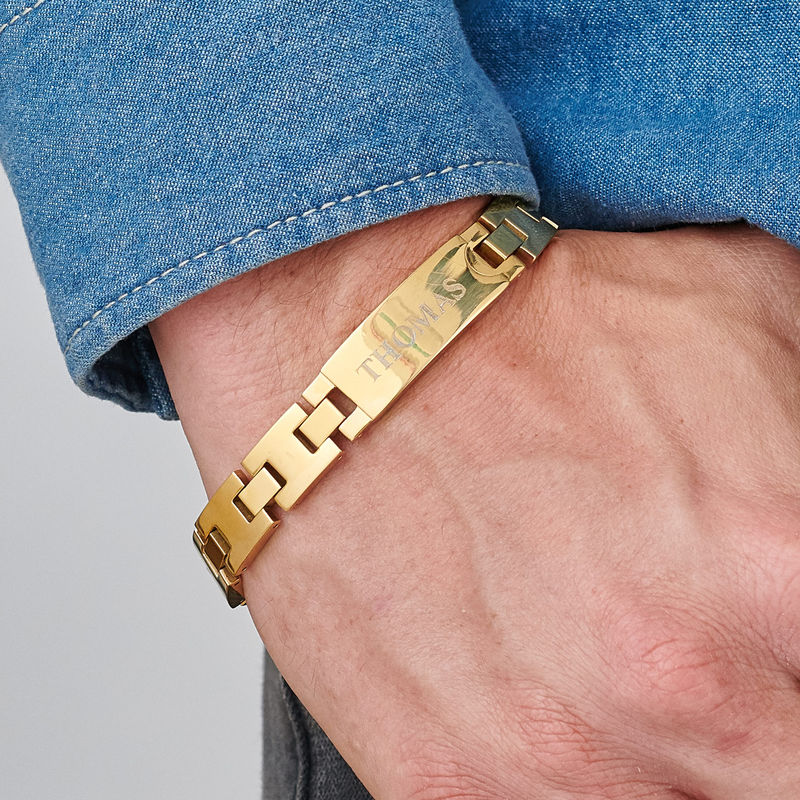 Gold Plated Stainless Steel Men's Bracelet with Engraving - 2 product photo