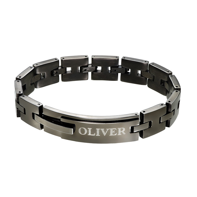 Black Stainless Steel Man Bracelet with Engraving product photo