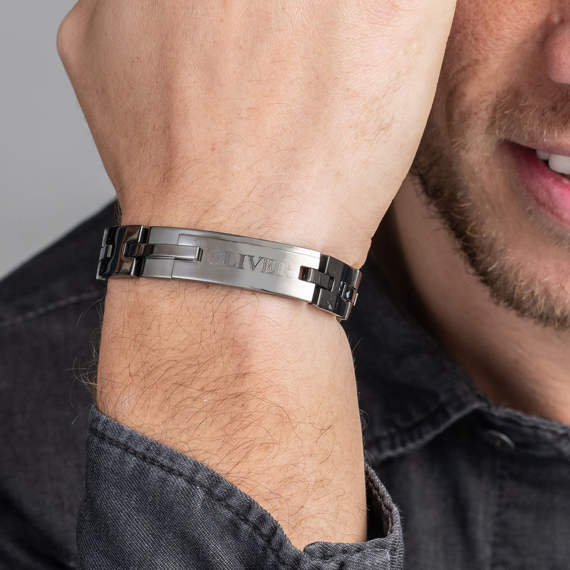 Black Stainless Steel Man Bracelet with Engraving - 2 product photo