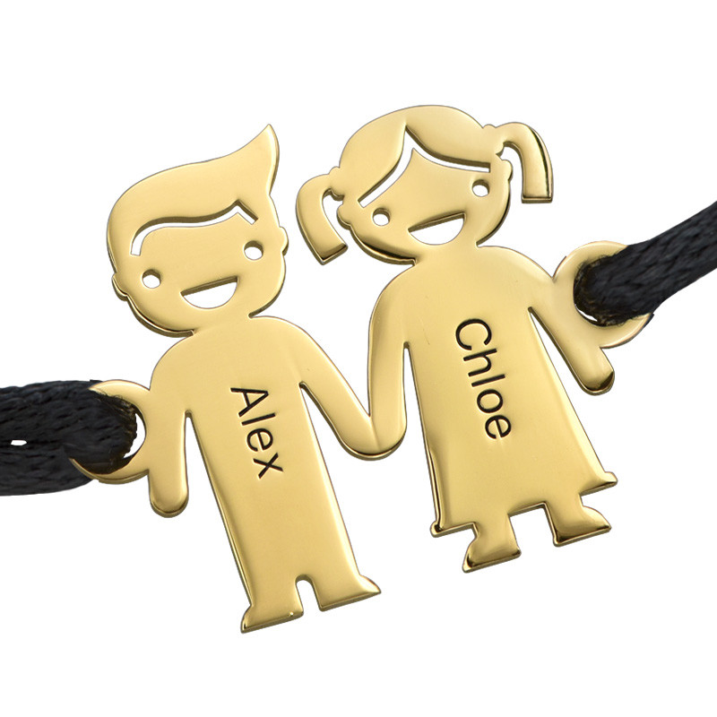 Kids Holding Hands Charms Bracelet - Gold Plated - 1