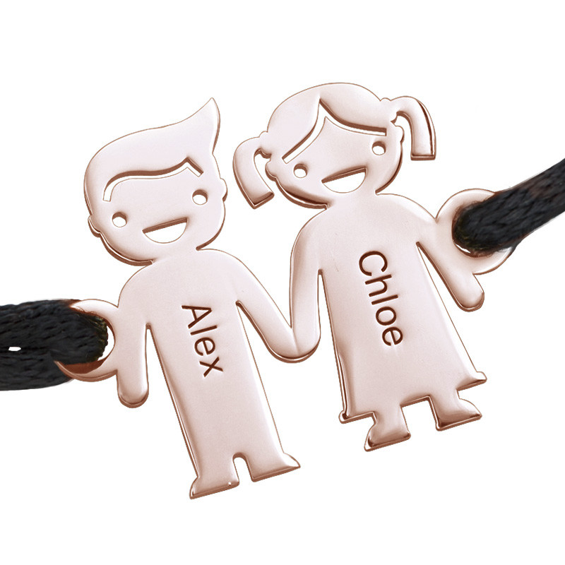 Kids Holding Hands Charms Bracelet - Rose Gold Plated - 1 product photo