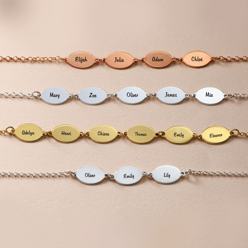 Sterling Silver Adjustable Mom Bracelet with Kids Names - Oval Design - 3