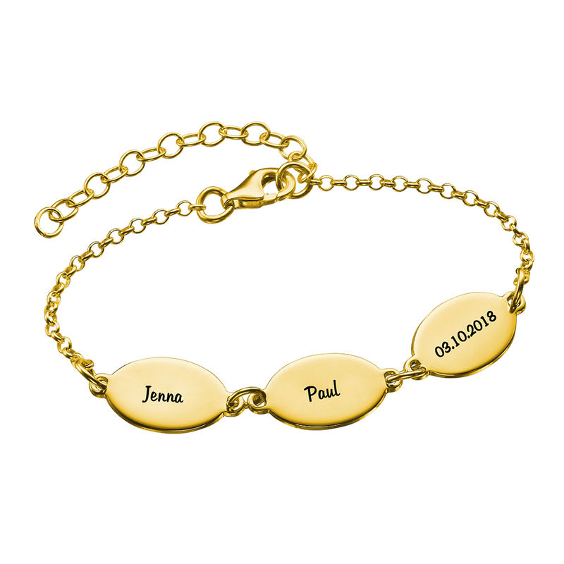 Gold Plated Adjustable Mom Bracelet with Kids Names - Oval Design