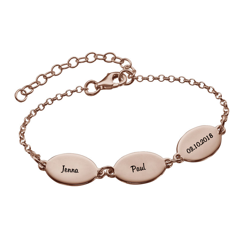 Rose Gold Plated Mom Bracelet with Kids Names - Oval Design - 2 product photo