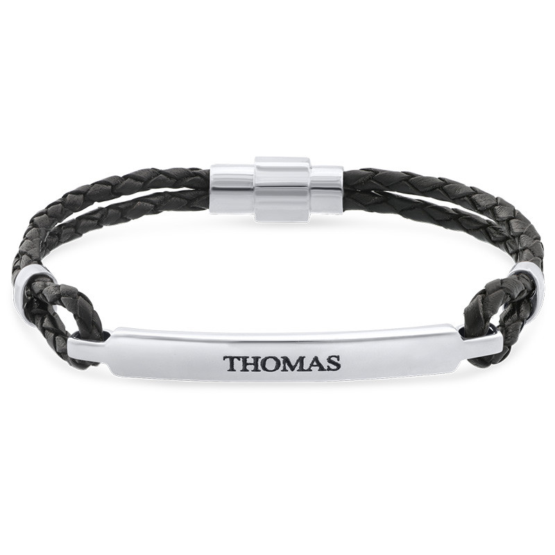 ID bracelet for Men in Stainless Steel and black Leather