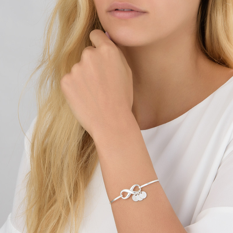 Infinity Bangle Bracelet with Initial Charms in Silver - 3 product photo
