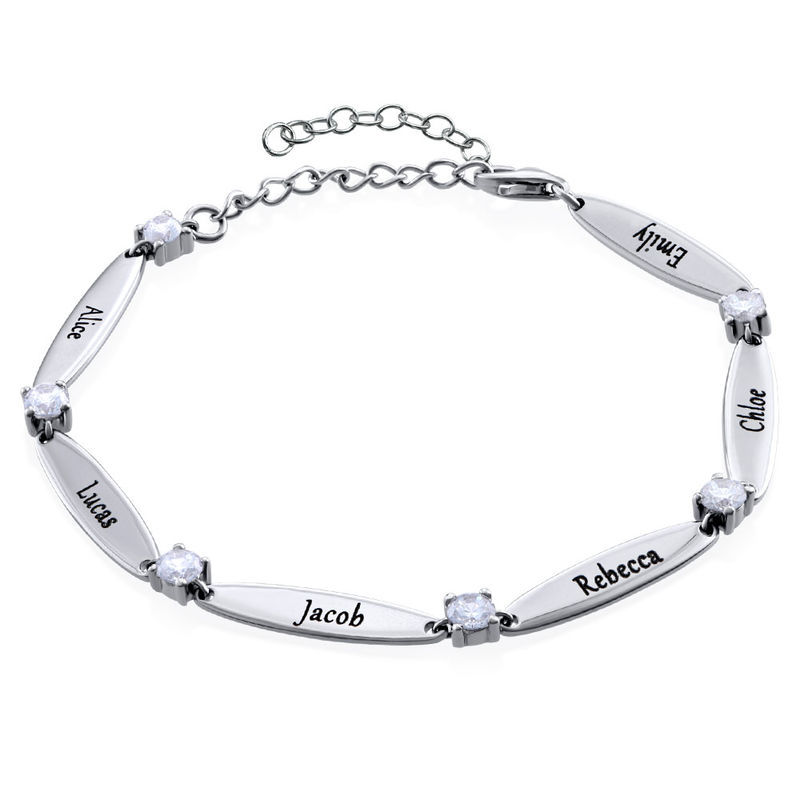 Engraved Mother Bracelet with Cubic Zirconia in Sterling Silver