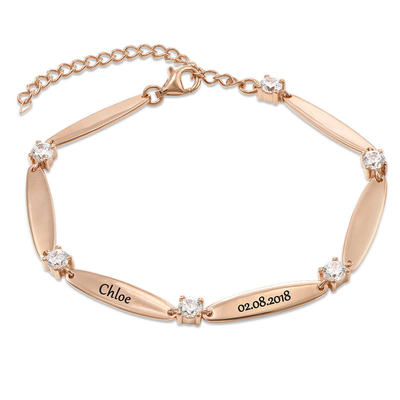 Engraved Mother Bracelet with Cubic Zirconia in Rose Gold Plating - 1