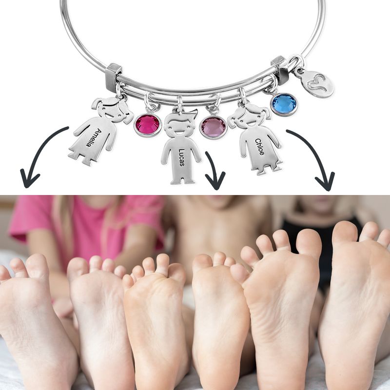 Silver Bangle Bracelet with Kids Charms - 2 product photo