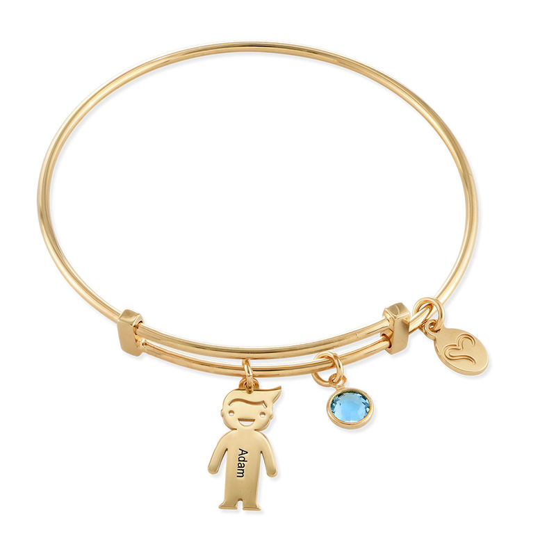 Gold Plated Bangle Bracelet with Kids Charms - 1