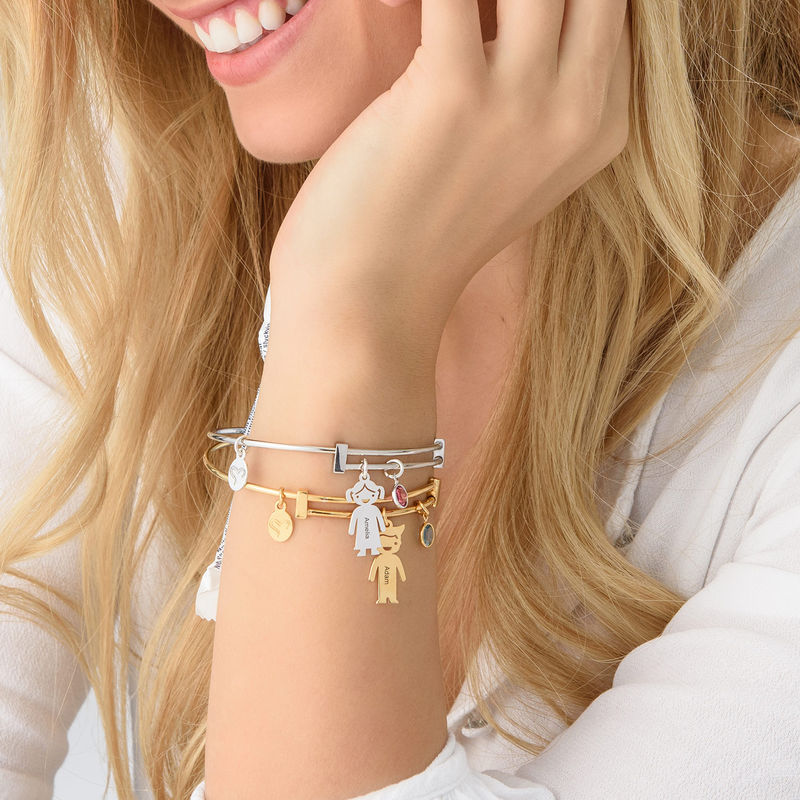 Gold Plated Bangle Bracelet with Kids Charms - 3