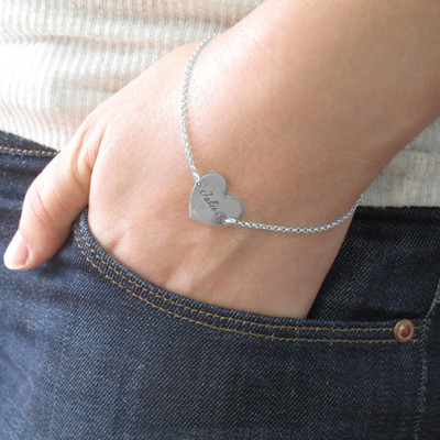 Sterling Silver Engraved Heart Bracelet - 3