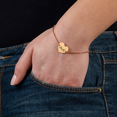 18k Rose Gold Plated Engraved Heart Bracelet - 2