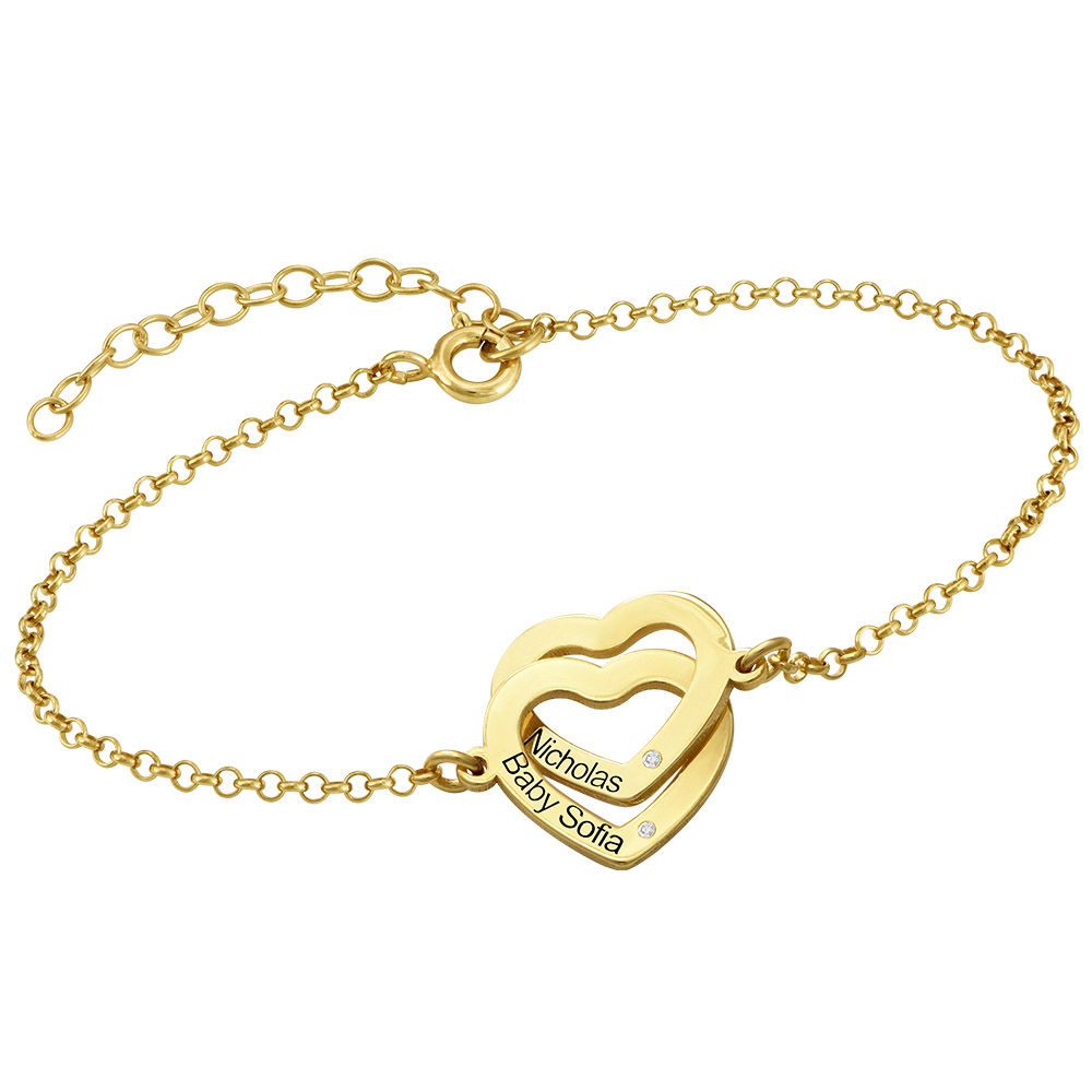 Diamond Interlocking Adjustable Hearts Bracelet in Gold Plated