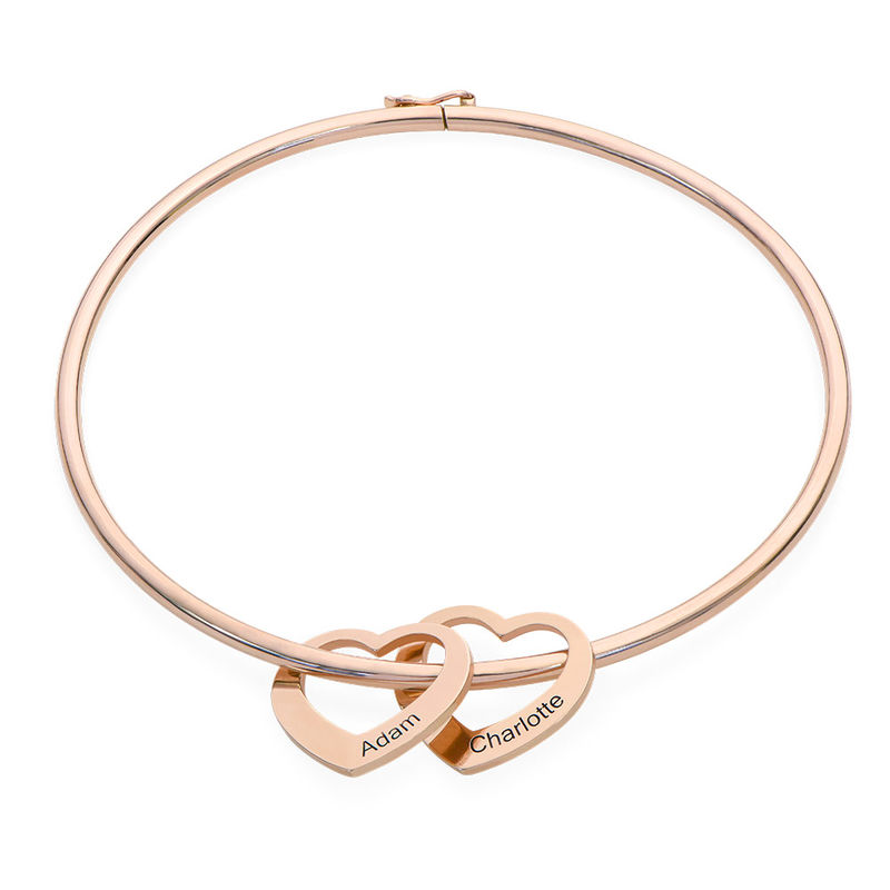 Bangle Bracelet with Heart Shape Pendants in Rose Gold Plating - 1