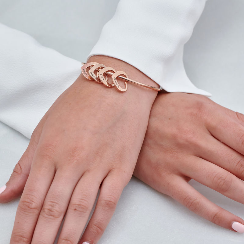 Bangle Bracelet with Heart Shape Pendants in Rose Gold Plating - 4