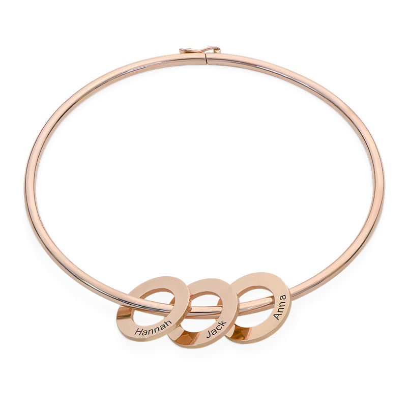 Bangle Bracelet with Round Shape Pendants in Rose Gold Plating - 1