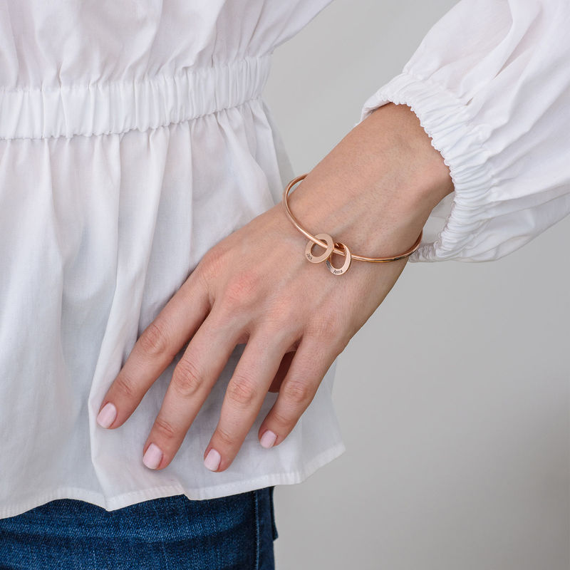Bangle Bracelet with Round Shape Pendants in Rose Gold Plating - 2