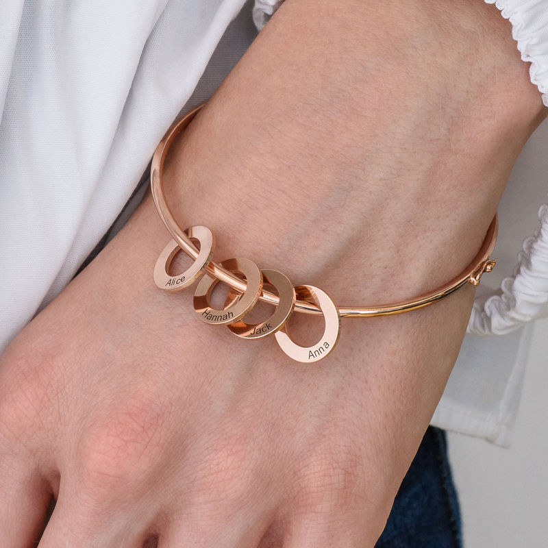 Bangle Bracelet with Round Shape Pendants in Rose Gold Plating - 3