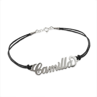 Silver Name Bracelet with Leather Style Cord product photo