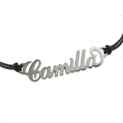 Silver Name Bracelet with Leather Style Cord - 1 product photo