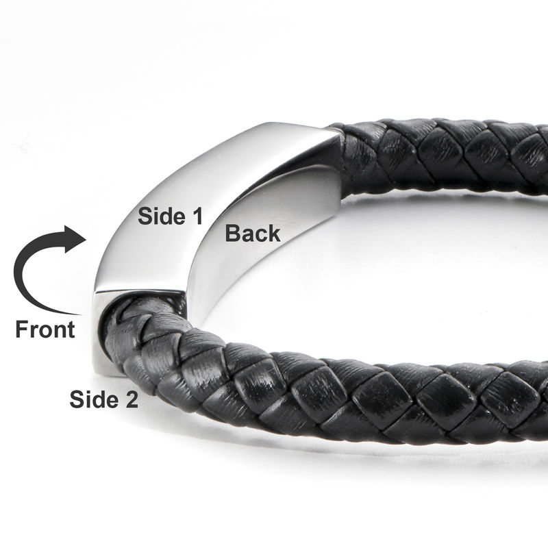 Engraved Leather Bar Bracelet for Men- in Black - 3 product photo