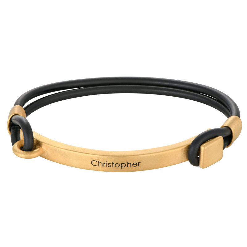 Personalized Rubber Bracelet with Engravable Bar in Gold Plated product photo