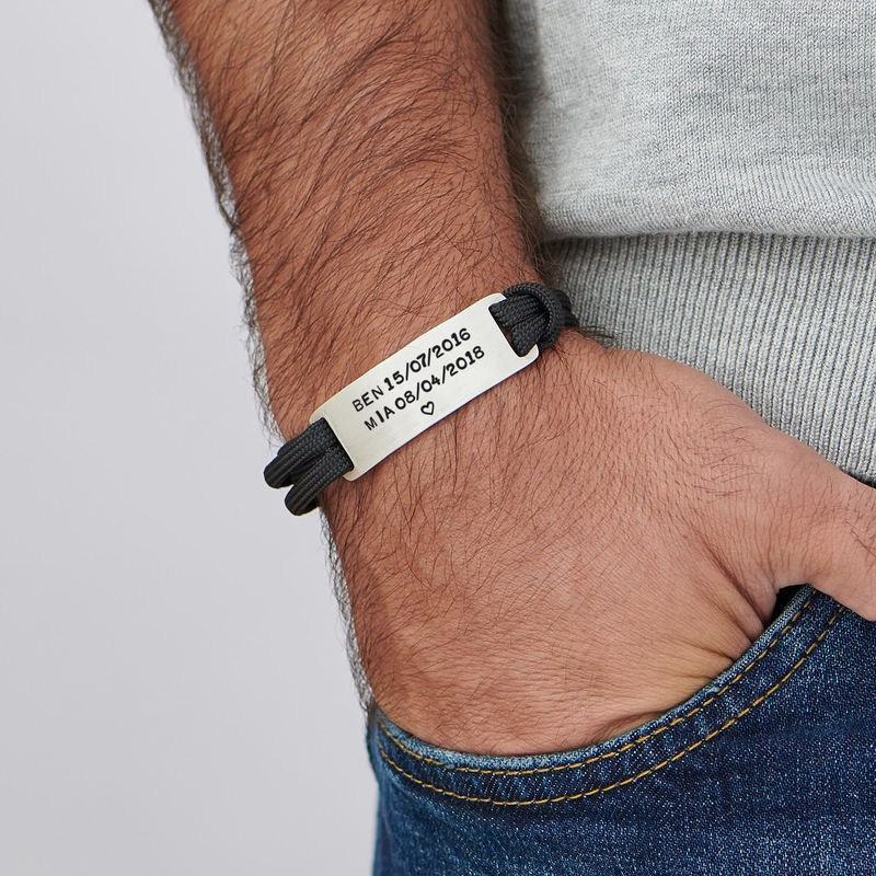Engraved Bar Cord Bracelet For Men - 5 product photo