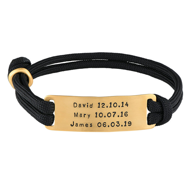 Engraved Bar Cord Bracelet For Men in 18K Gold Plating