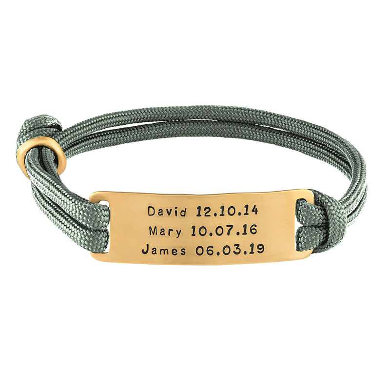 Engraved Bar Cord Bracelet For Men in 18K Gold Plating - 1