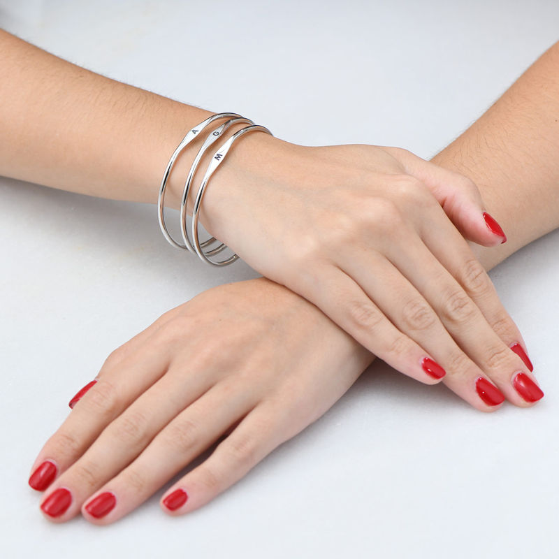 Initial Bangle Bracelet in Sterling Silver - 3 product photo