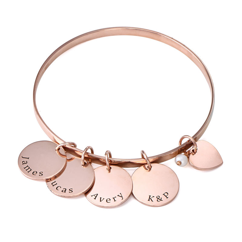 Bangle Bracelet with Personalized Pendants in Rose Gold Plating